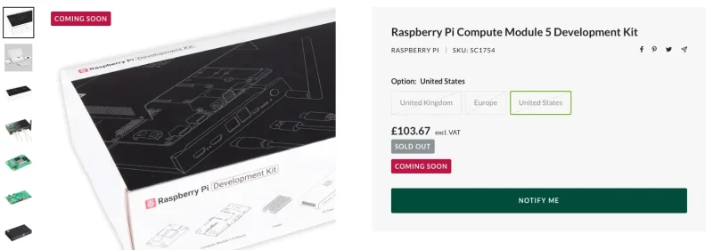 Raspberry Pi Compute Module 5(CM5)がリリース、メモリー16GB、eMMC64GBが選べるようになっていた