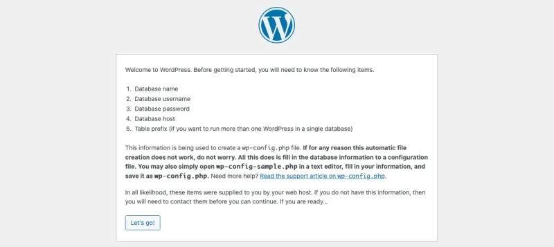 wordpressのセットアップ開始画面