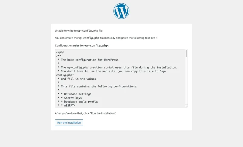 wp-config.phpに書き込めない表示